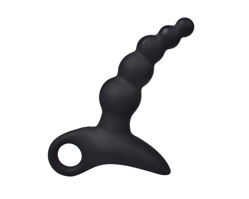 Черный силиконовый анальный вибромассажер-ёлочка с колечком-ограничителем