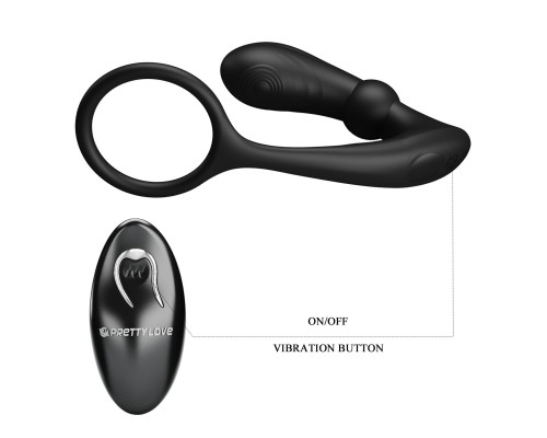 Черный вибростимулятор простаты Warren с эрекционным кольцом