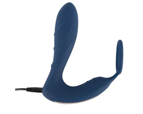 Синий вибростимулятор простаты с кольцом - 14,5 см.