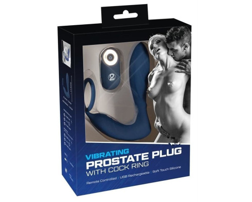 Синий вибростимулятор простаты с кольцом - 14,5 см.