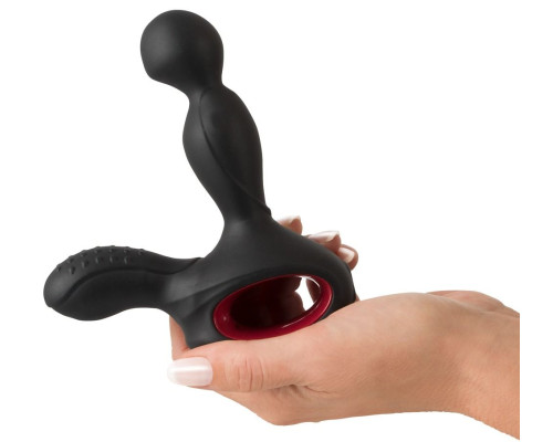 Черный вибромассажер простаты с нагревом и ротацией Prostate Plug - 14,5 см.