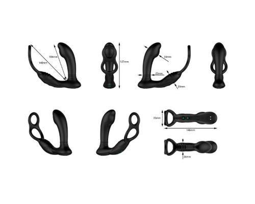 Черный вибромассажер простаты Nexus Simul8 Stroker Edition с кольцами для пениса и мошонки