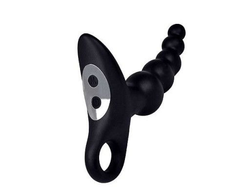 Черный силиконовый анальный вибромассажер-ёлочка с колечком-ограничителем