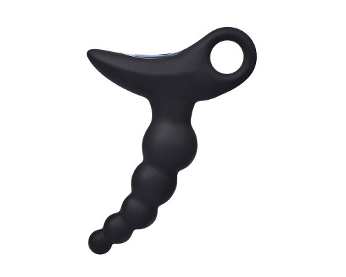 Черный силиконовый анальный вибромассажер-ёлочка с колечком-ограничителем