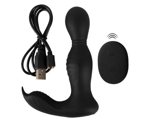 Черная анальная пробка с вибрацией, вращением и пультом ДУ RC Butt Plug with 2 Functions