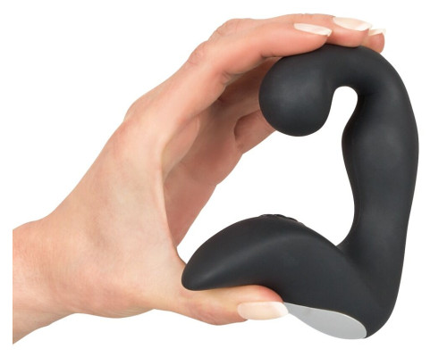 Черный перезаряжаемый стимулятор простаты с вибрацией - 14,6 см.