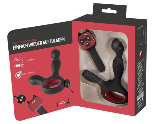 Черный вибромассажер простаты с нагревом и ротацией Prostate Plug - 14,5 см.