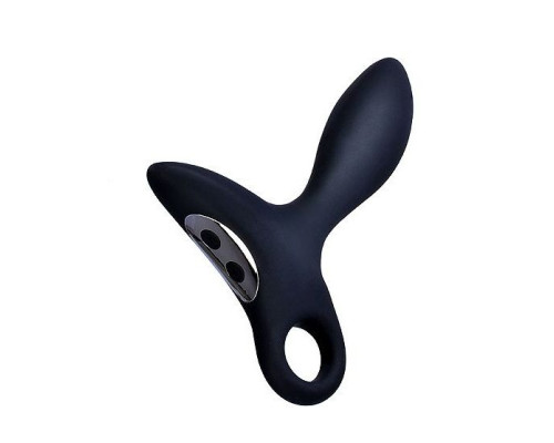 Черный силиконовый анальный вибромассажер Erokay с колечком-ограничителем