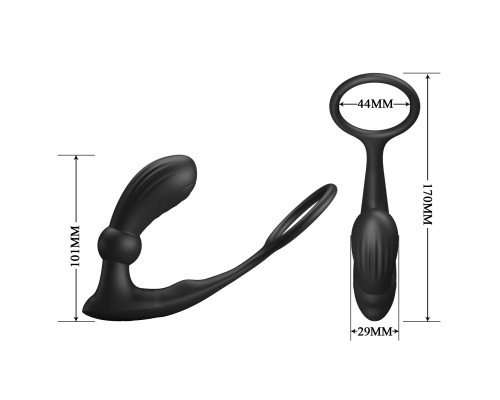 Черный вибростимулятор простаты Warren с эрекционным кольцом