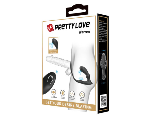 Черный вибростимулятор простаты Warren с эрекционным кольцом