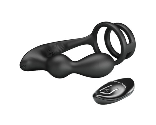 Черный вибростимулятор простаты с фиксацией кольцами Marshall