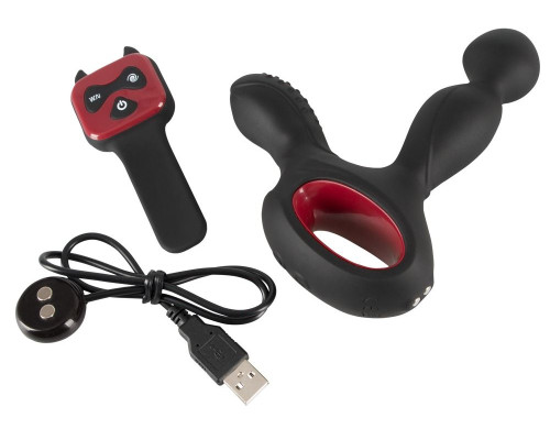 Черный вибромассажер простаты с нагревом и ротацией Prostate Plug - 14,5 см.