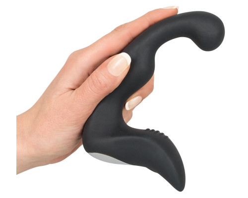 Черный перезаряжаемый стимулятор простаты с вибрацией - 14,6 см.