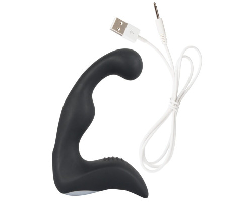 Черный перезаряжаемый стимулятор простаты с вибрацией - 14,6 см.