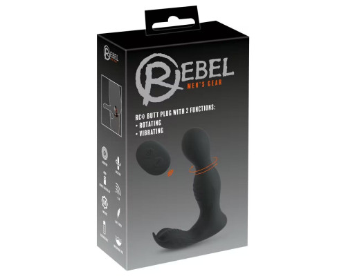 Черная анальная пробка с вибрацией, вращением и пультом ДУ RC Butt Plug with 2 Functions