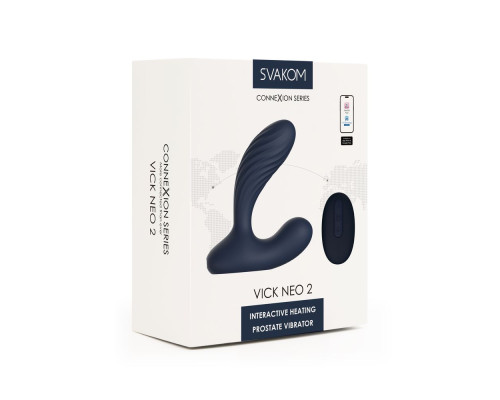 Темно-синий вибромассажер простаты Vick Neo 2 c функцией нагрева и пультом ДУ