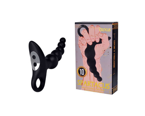 Черный силиконовый анальный вибромассажер-ёлочка с колечком-ограничителем