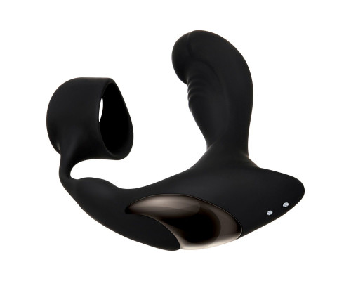 Черный вибромассажер простаты с эрекционным кольцом Strapped   Tapped
