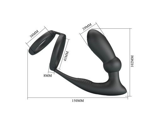 Черный анальный стимулятор простаты с вибрацией и эрекционными кольцами Emoni
