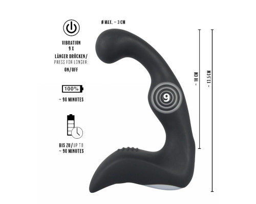 Черный перезаряжаемый стимулятор простаты с вибрацией - 14,6 см.