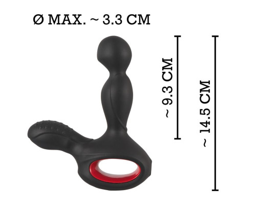 Черный вибромассажер простаты с нагревом и ротацией Prostate Plug - 14,5 см.
