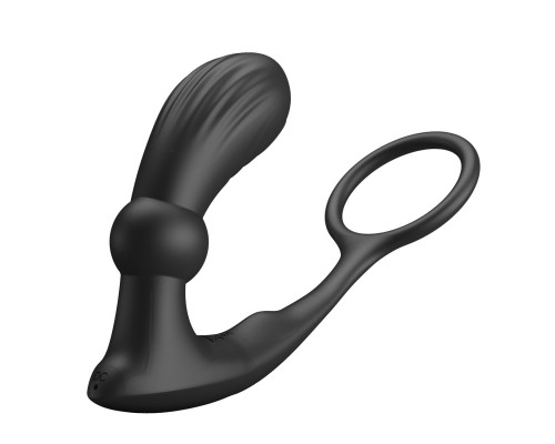 Черный вибростимулятор простаты Warren с эрекционным кольцом