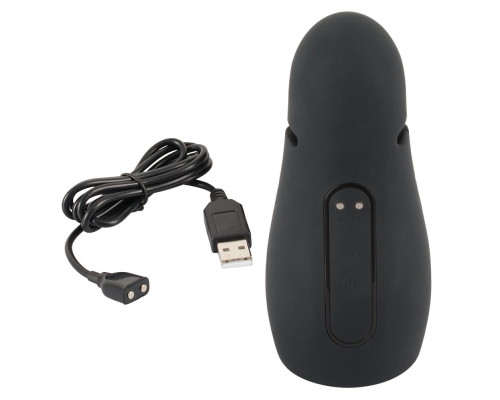 Черный силиконовый вибромастурбатор с нагревом Masturbator with 2 Functions