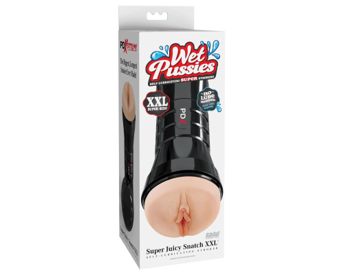 Телесный мастурбатор-вагина в черной колбе Super Juicy Snatch XXL