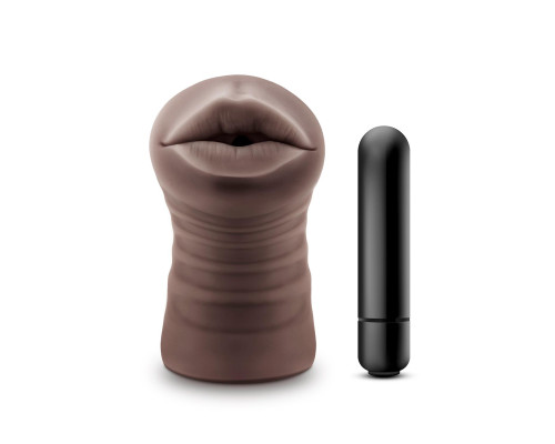 Коричневый мастурбатор-ротик Krystal Vibrating Masturbator