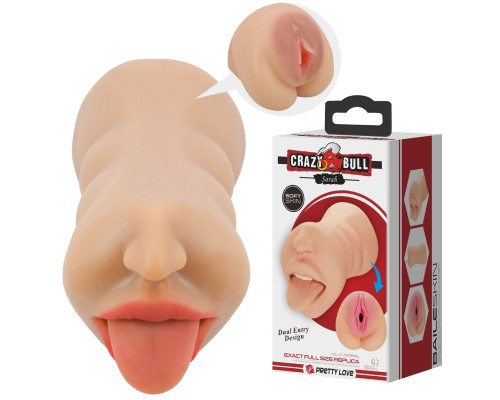 Телесный двусторонний мастурбатор Sarah - ротик и вагина