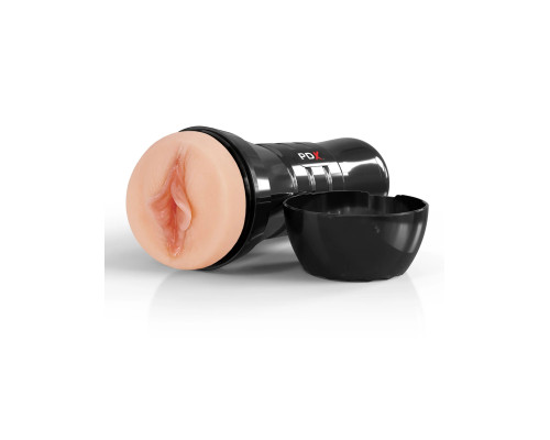 Телесный мастурбатор-вагина в черной колбе Super Luscious Lips XXL