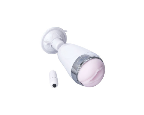 Мастурбатор-вагина в белой колбе с присоской и встраиваемой вибропулей
