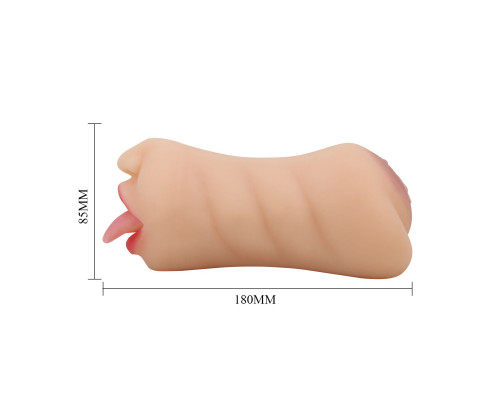 Телесный двусторонний мастурбатор Sarah - ротик и вагина