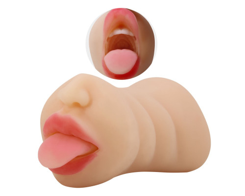 Телесный двусторонний мастурбатор Sarah - ротик и вагина