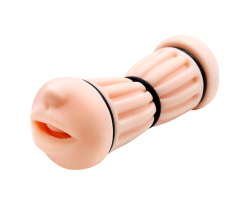 Телесный двусторонний мастурбатор Nancy - ротик и вагина