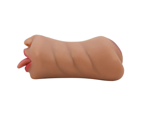 Темно-бежевый двусторонний мастурбатор Sarah - ротик и вагина