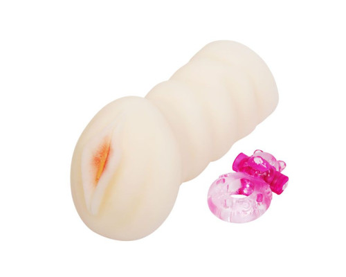 Мастурбатор-вагина с вибрацией от съёмного кольца - 14 см.