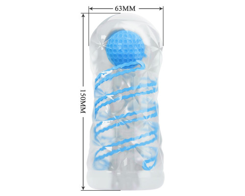 Прозрачный эластичный мастурбатор с голубым шариком