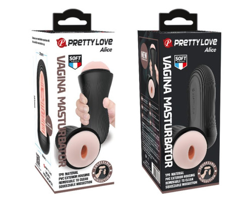 Телесный мастурбатор-вагина Alice в черной колбе
