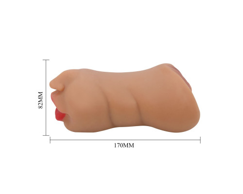 Темно-бежевый двусторонний мастурбатор Zoey - ротик и вагина