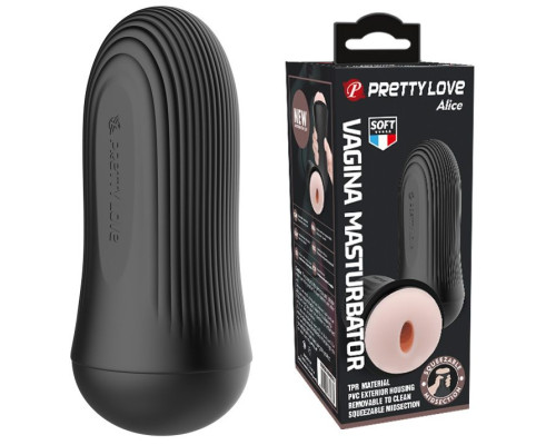 Телесный мастурбатор-вагина Alice в черной колбе