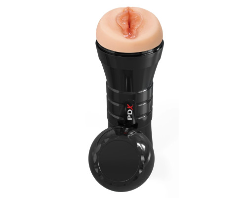 Телесный мастурбатор-вагина в черной колбе Super Luscious Lips XXL