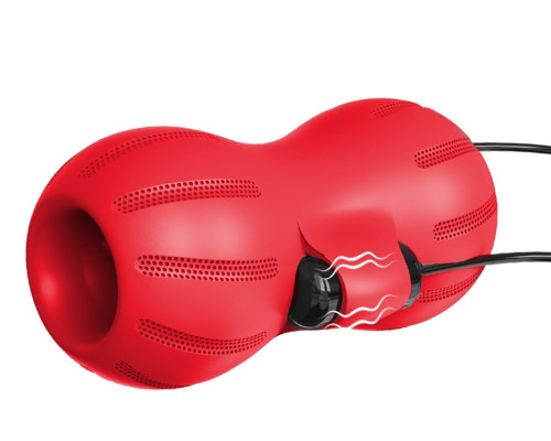 Красный тугой мастурбатор с вибропулями  и пультом