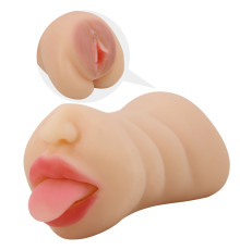 Телесный двусторонний мастурбатор Sarah - ротик и вагина