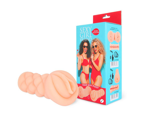 Телесный мастурбатор-вагина с вибрацией и комплектом эрекционных колец