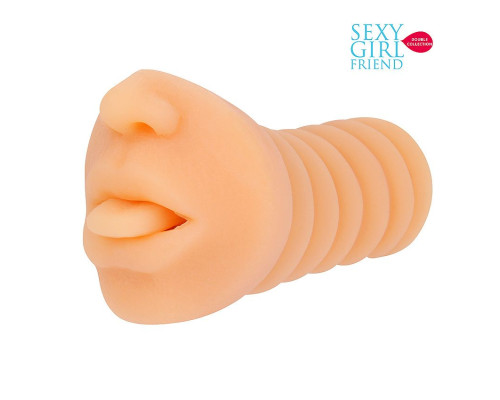 Телесный мастурбатор-ротик с высунутым язычком