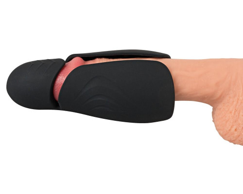 Черный силиконовый вибромастурбатор с нагревом Masturbator with 2 Functions