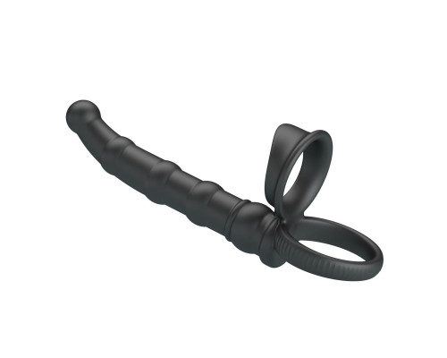 Черная насадка на член для двойного проникновения Tatum с вибрацией