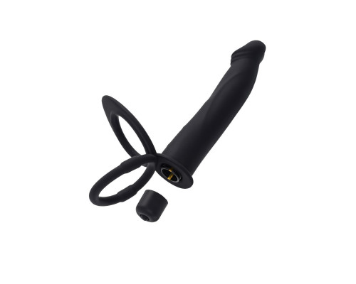 Черная насадка на пенис для двойного проникновения - 19 см.