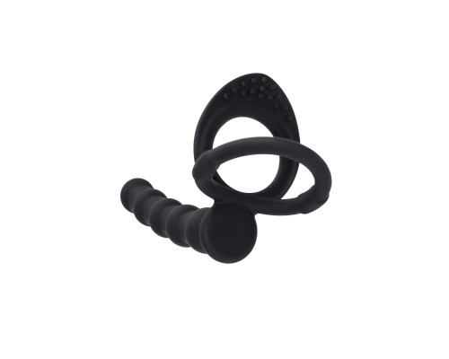 Черная насадка на пенис для двойного проникновения - 19,5 см.